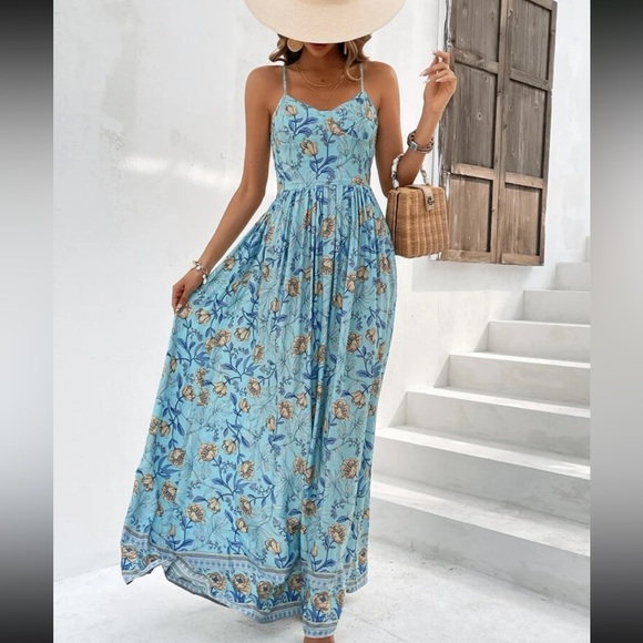 Boho floral print ruffle hem cami maxi dress - Picture 2 of 6